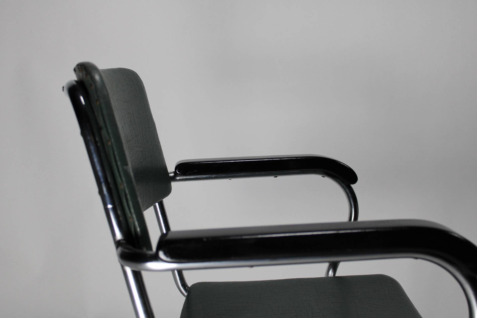 Vintage chrome and blue gray leather chair verkstads model motala 1950 sweden