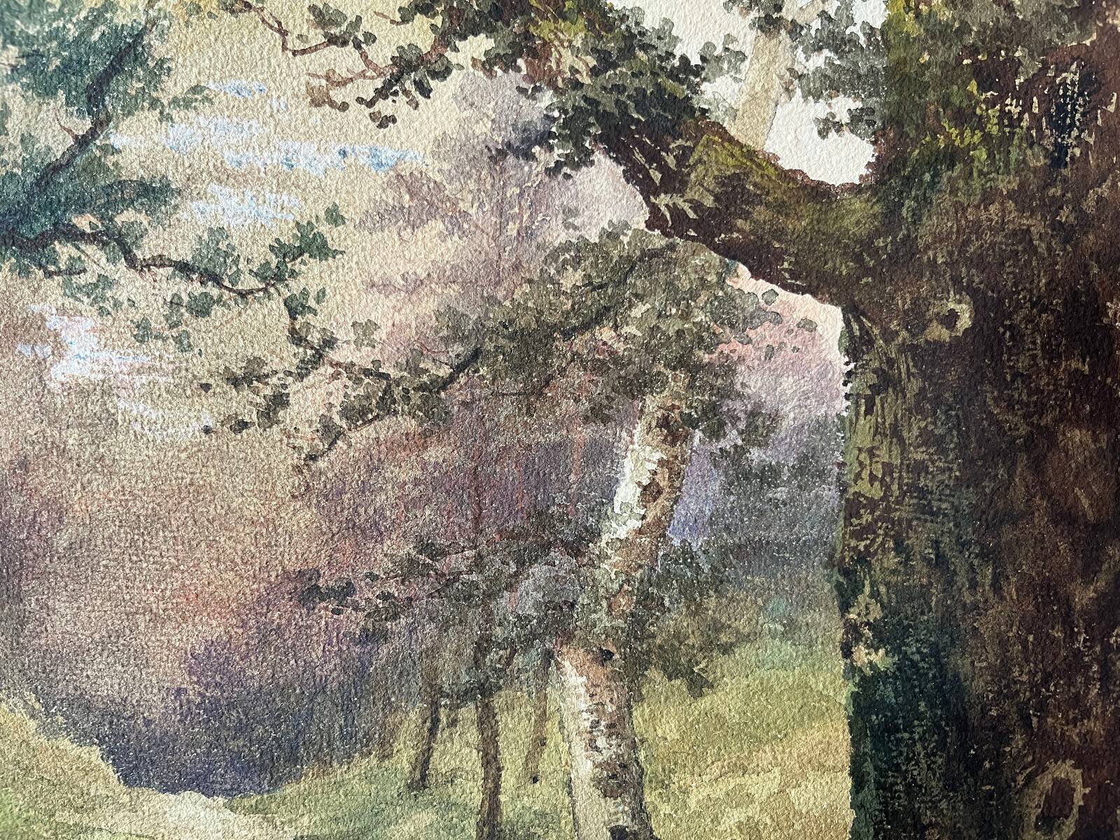 Tableau aquarelles signée Christen "Chemin en sous bois" XIX° siècle