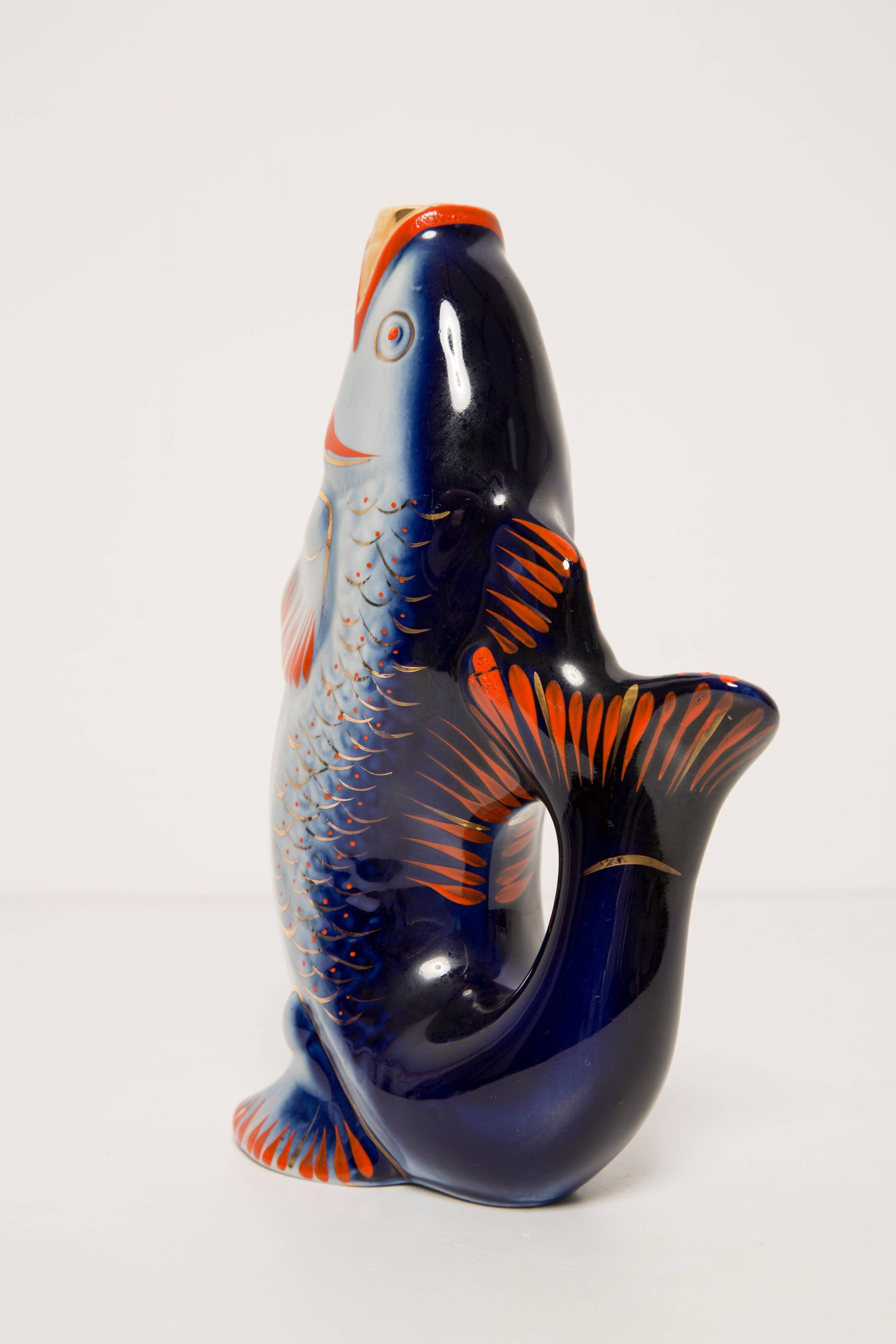Glass and Porcelain Carafe or Vase with Blue Fish, Europe, 1960