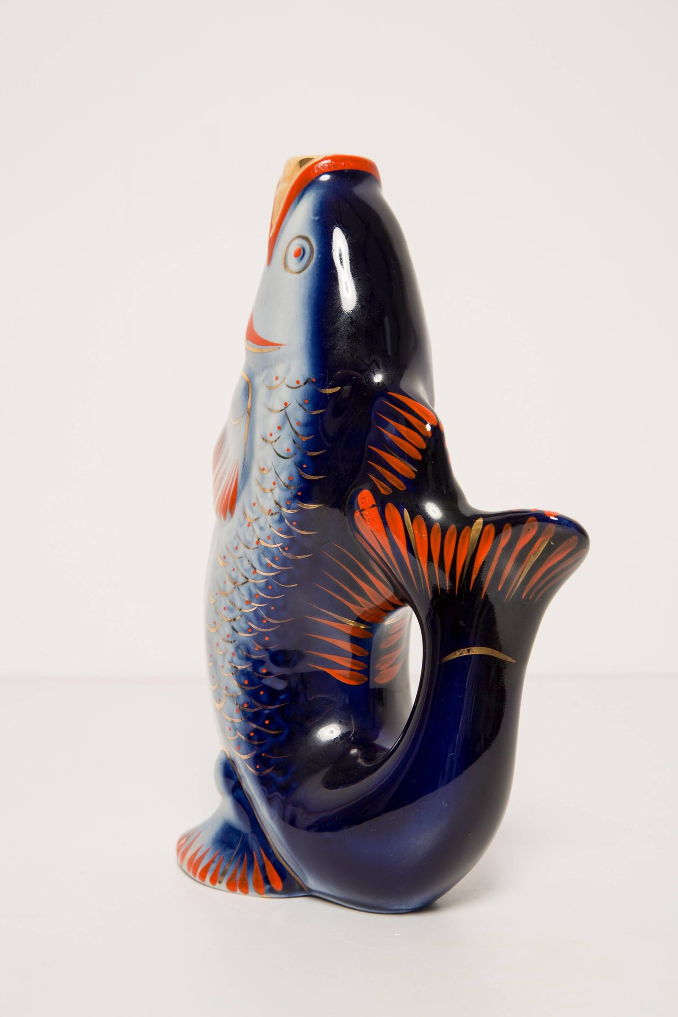 Glass and Porcelain Carafe or Vase with Blue Fish, Europe, 1960