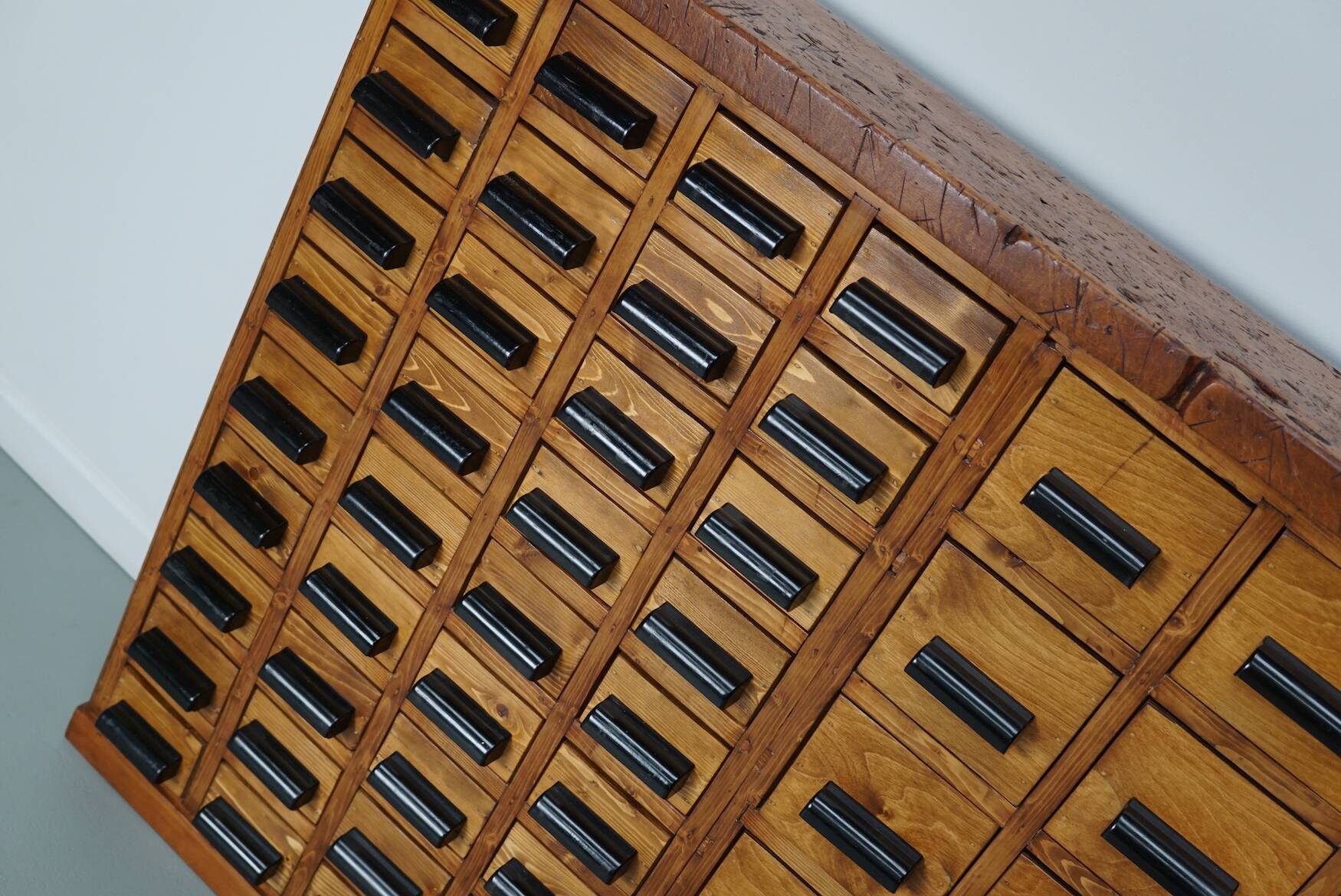 Dutch industrial apothecary cabinet in beech/pine, circa 1950s
