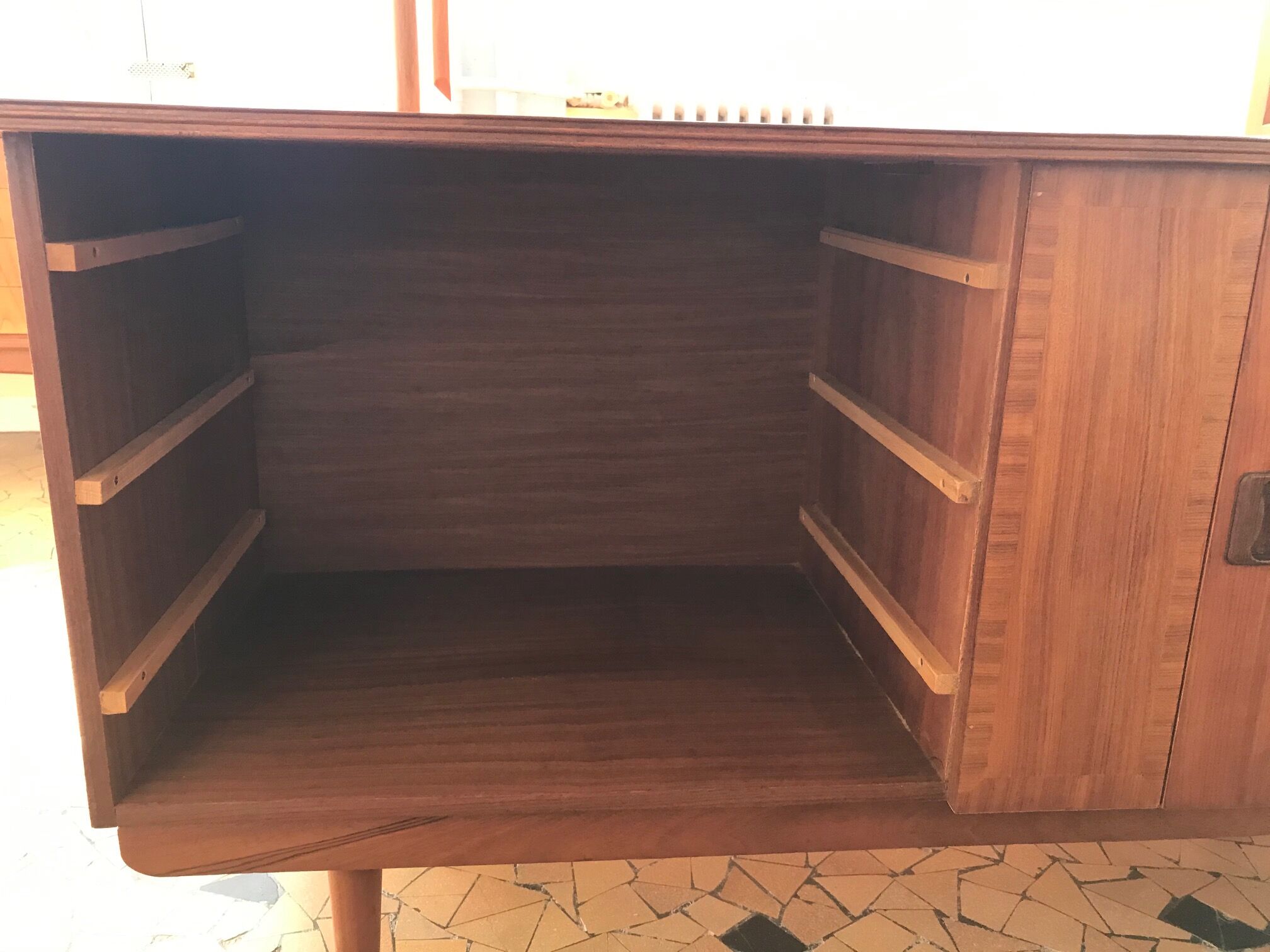 Teak and brass 140cm