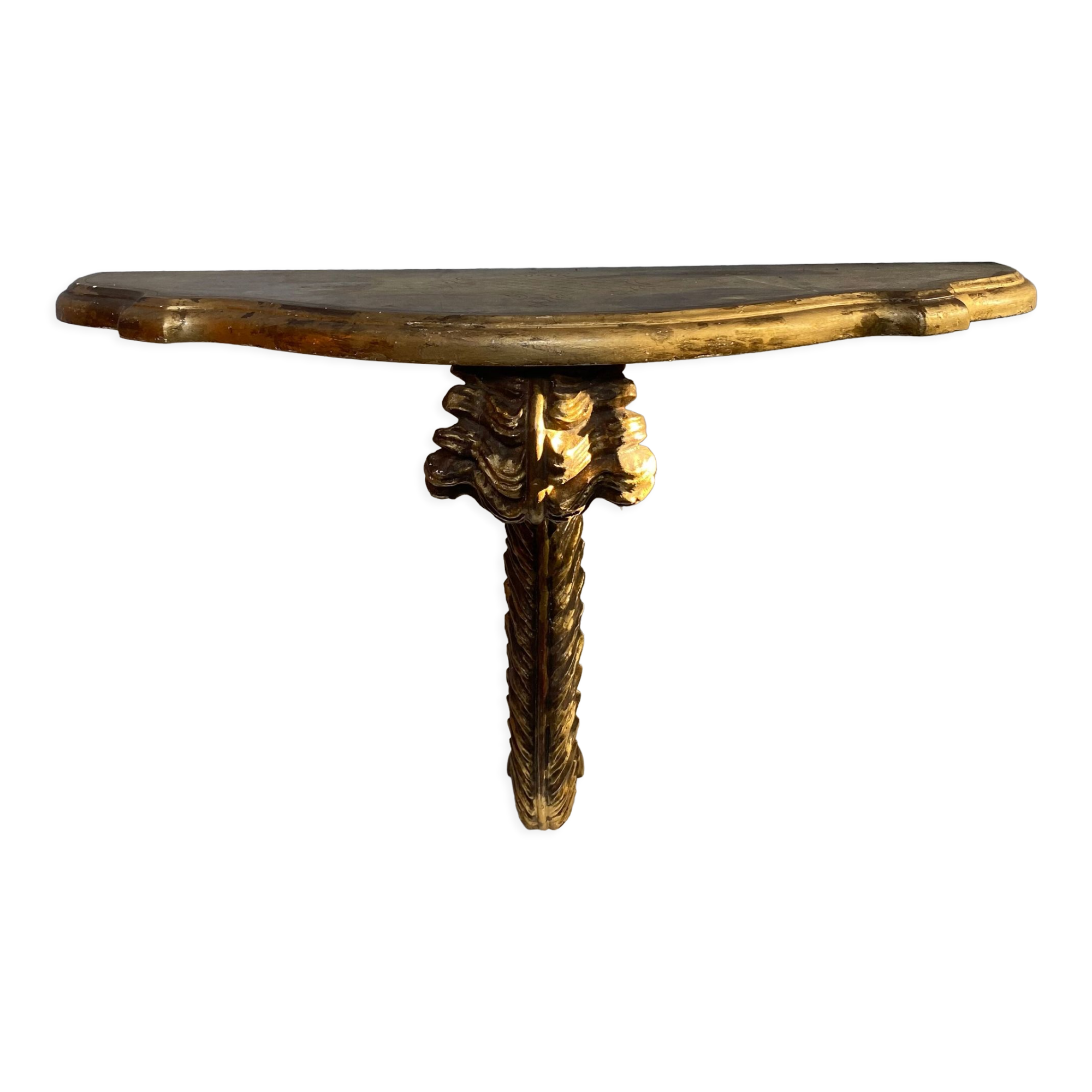 Wooden wall console and antique gilded stucco