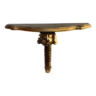 Wooden wall console and antique gilded stucco