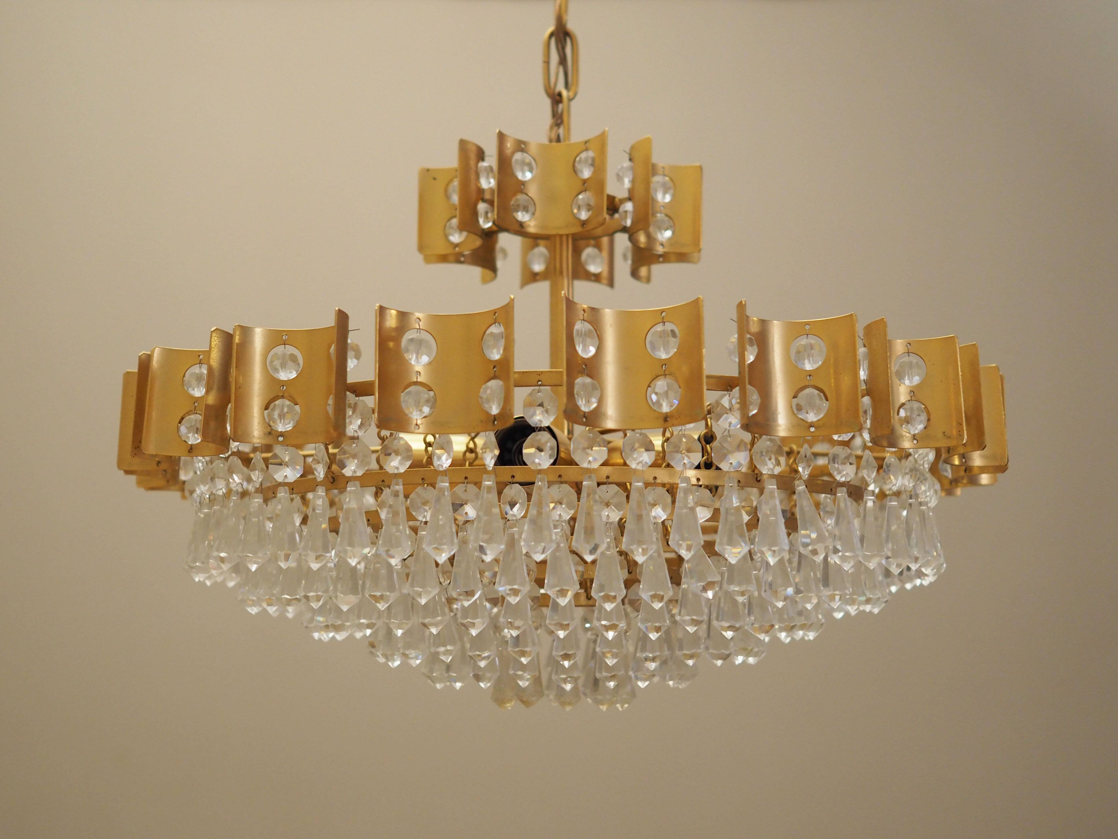 Brass chandelier, Danish design, 1970s, produced in Denmark