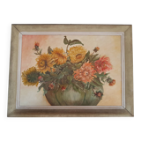 Oil painting on canvas bouquet of dahlia flowers 1900 Gabin