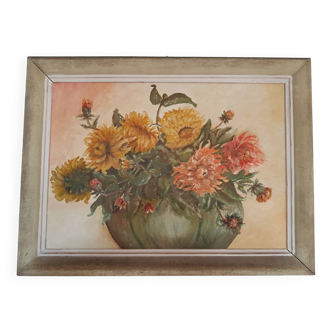 Oil painting on canvas bouquet of dahlia flowers 1900 Gabin