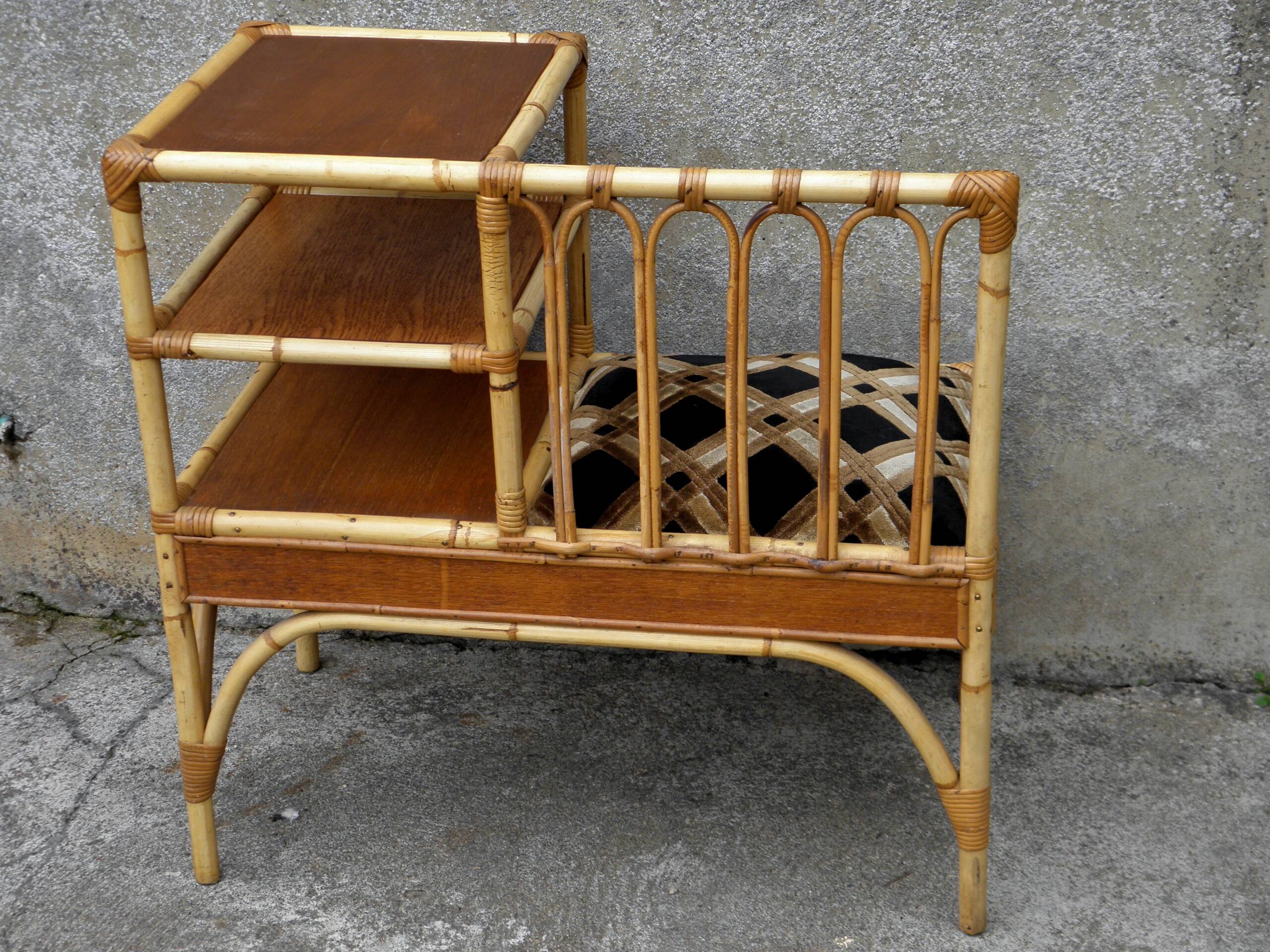 70s rattan telephone bench