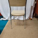 Set of 4 chairs chrome metal and skaï greige 70s.