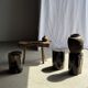 Black petrified wood side table with beige side H35 D24 - 3352