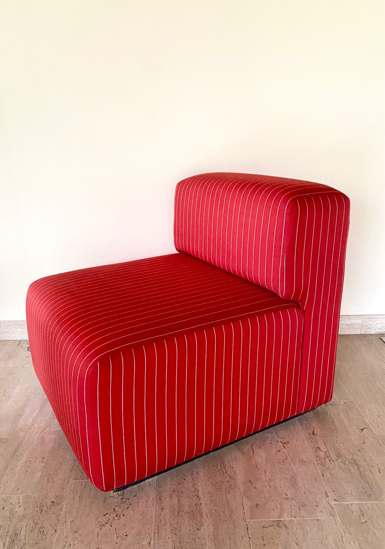 Pair of red striped armchairs from the 1980s