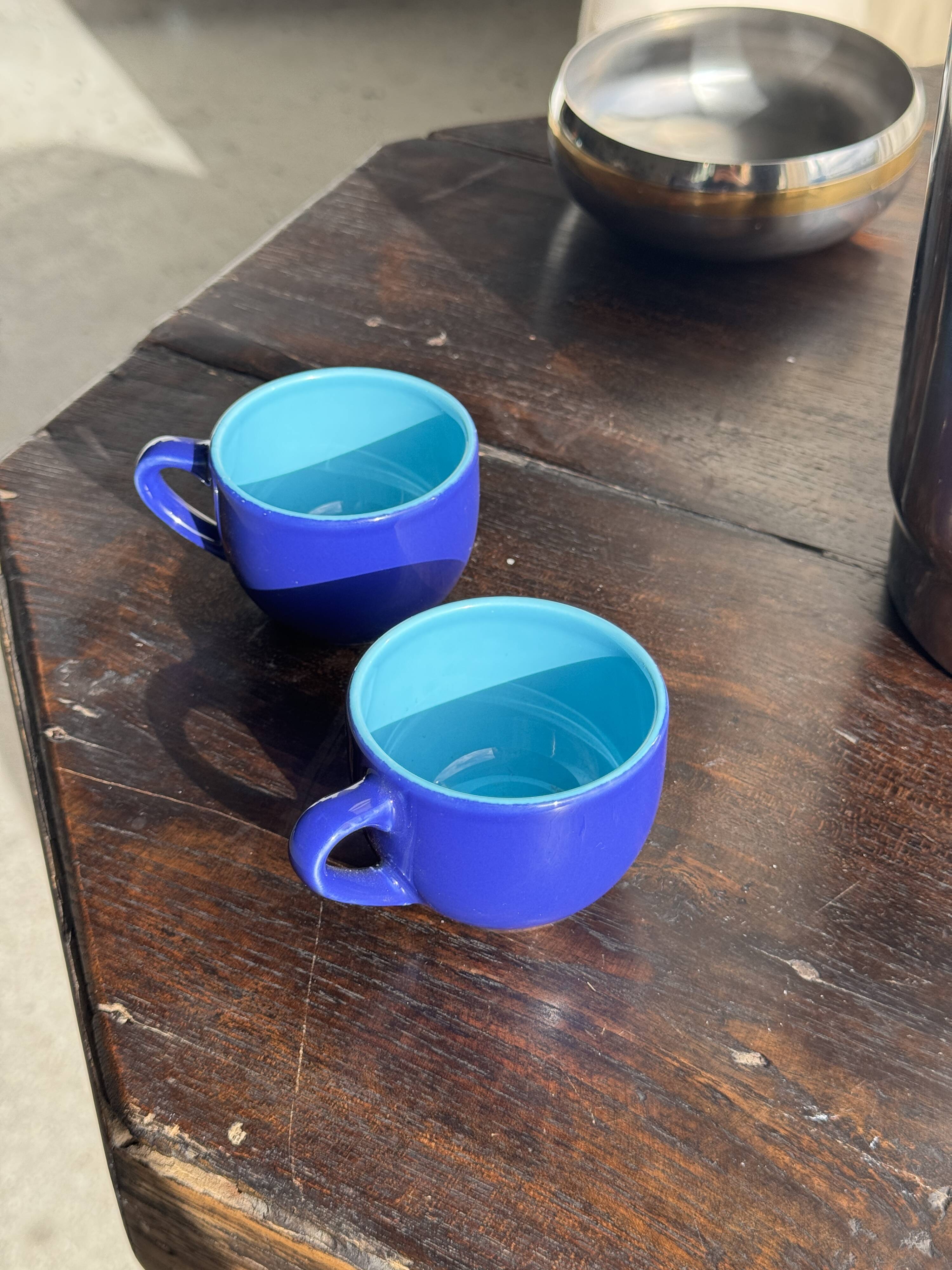 Set of 12 small vintage espresso cups duo in blue Made in Italy