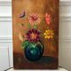 Old oil on canvas painting bouquet of vintage flowers