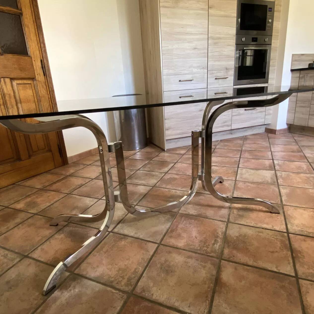 Roche Bobois table. 1970. Chrome-plated steel. 195x95.