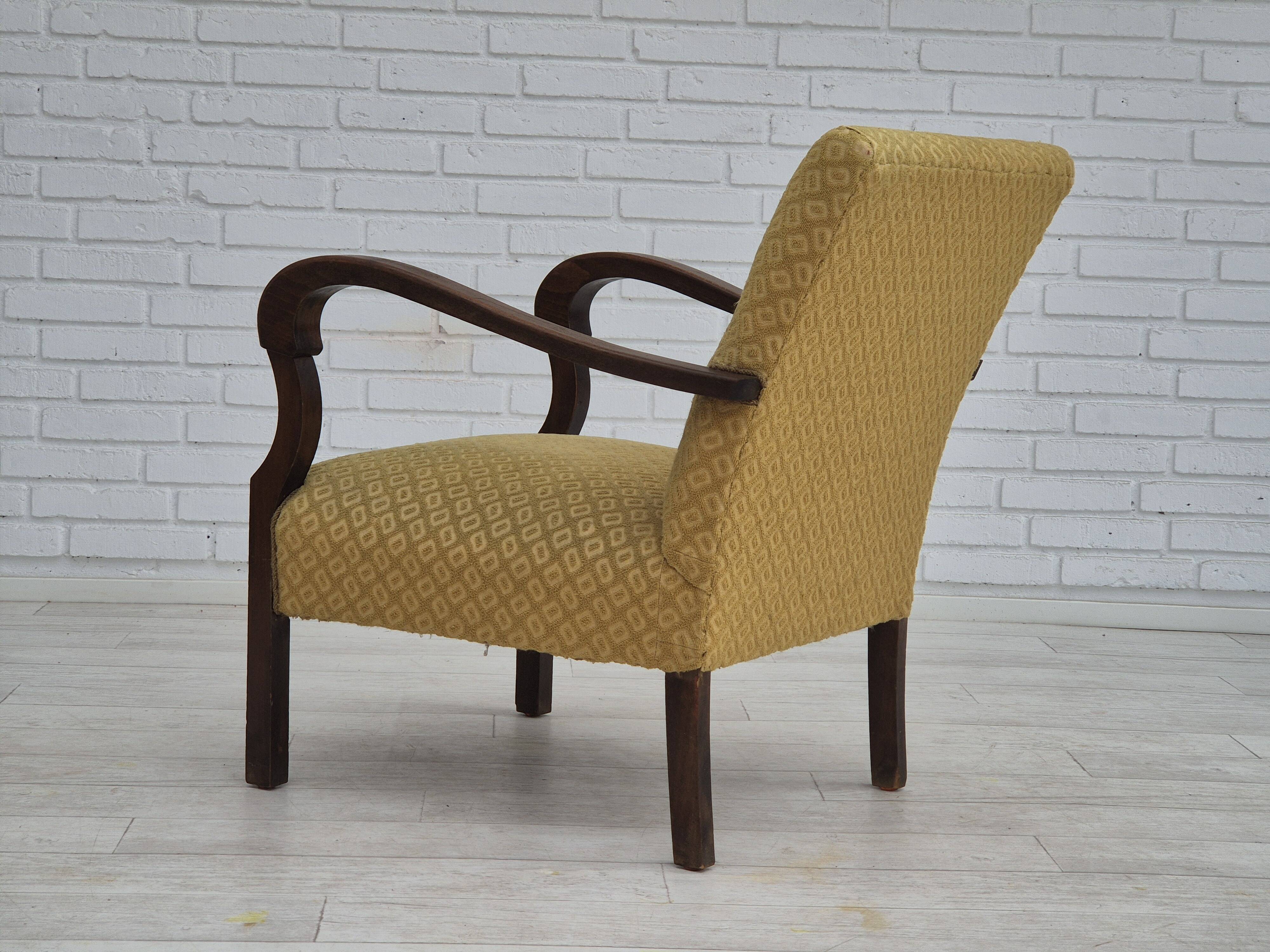 1950s, Danish design, armchair in original condition, furniture cotton/ wool fabric.