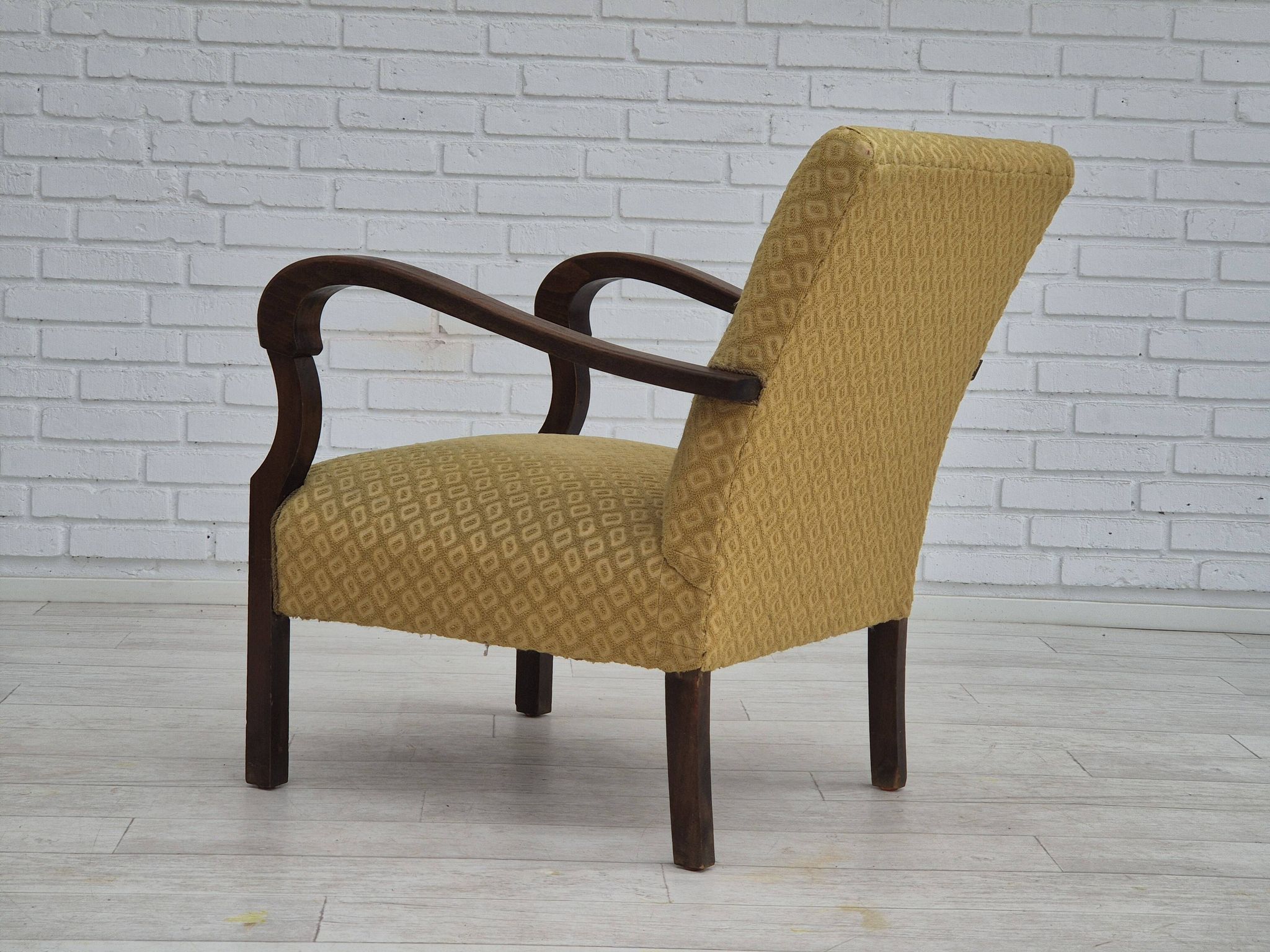 1950s, Danish design, armchair in original condition, furniture cotton/ wool fabric.