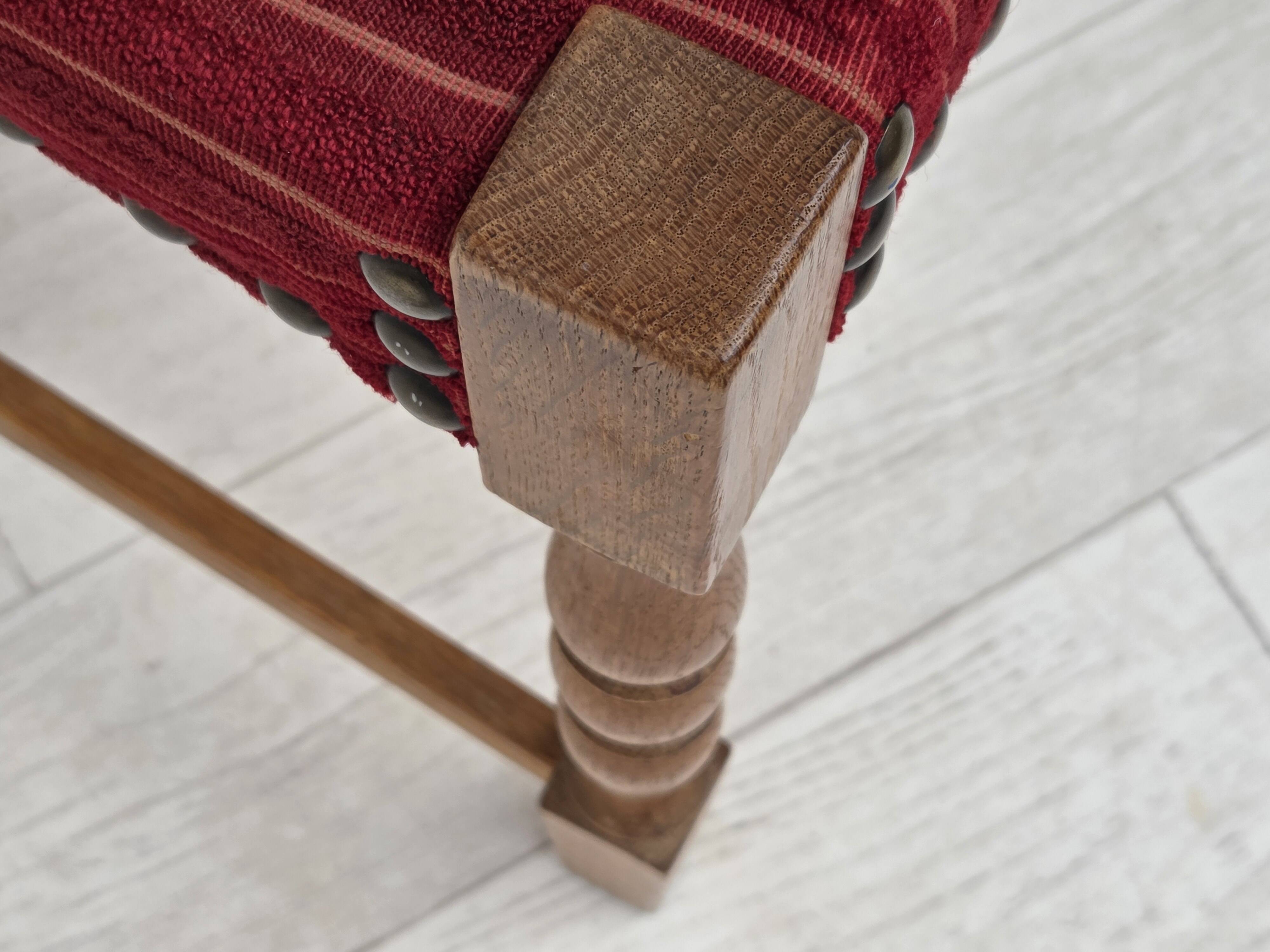 1970s, set of 6 Danish dining chairs, oak wood, furniture wool.
