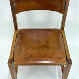 Set of 6 Maison Regain Chairs - Solid Elm and Fawn Leather - Circa 70