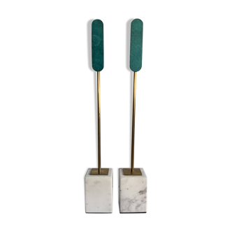 Pair of brass and marble bookends