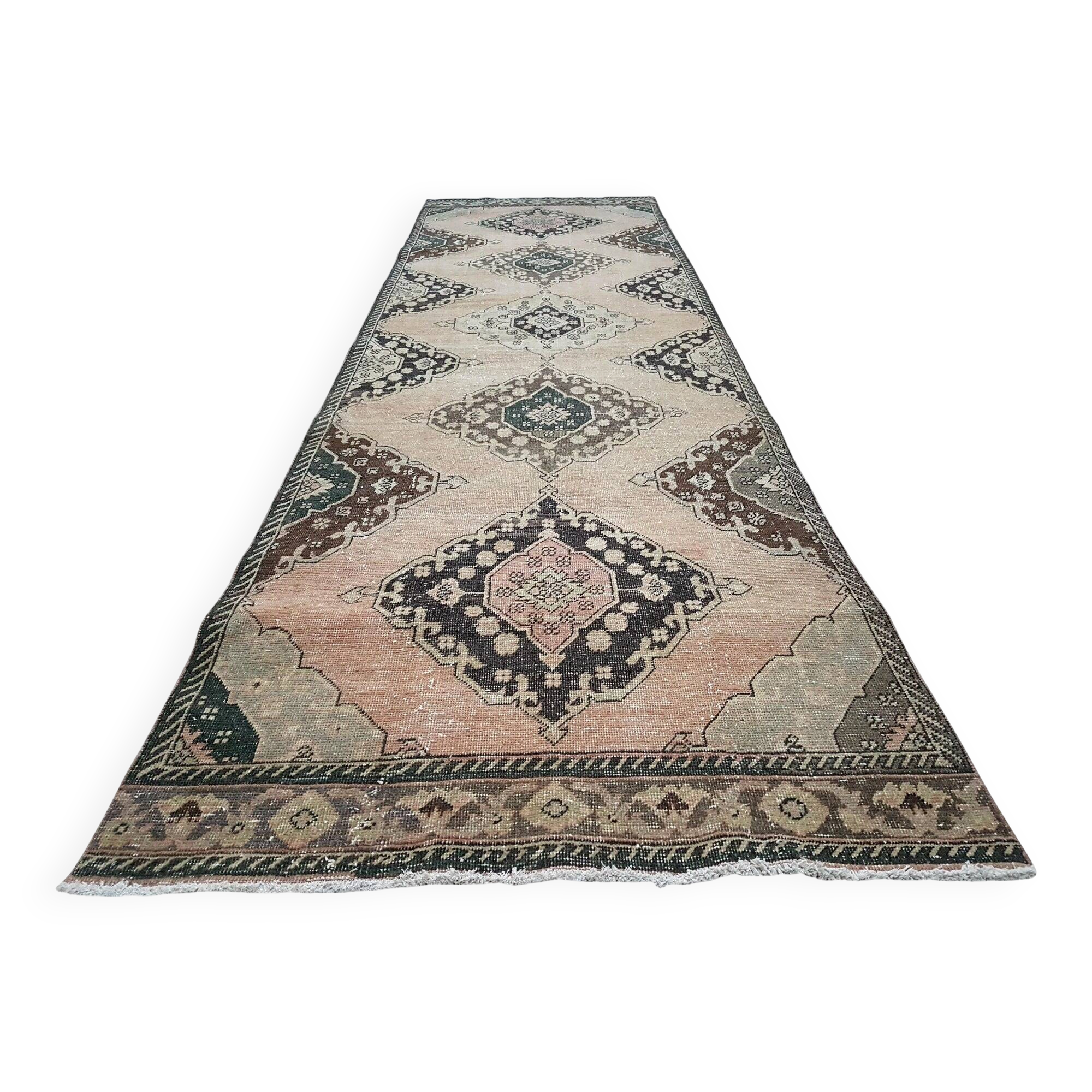 Vintage Turkish hallway rug 113x385 cm