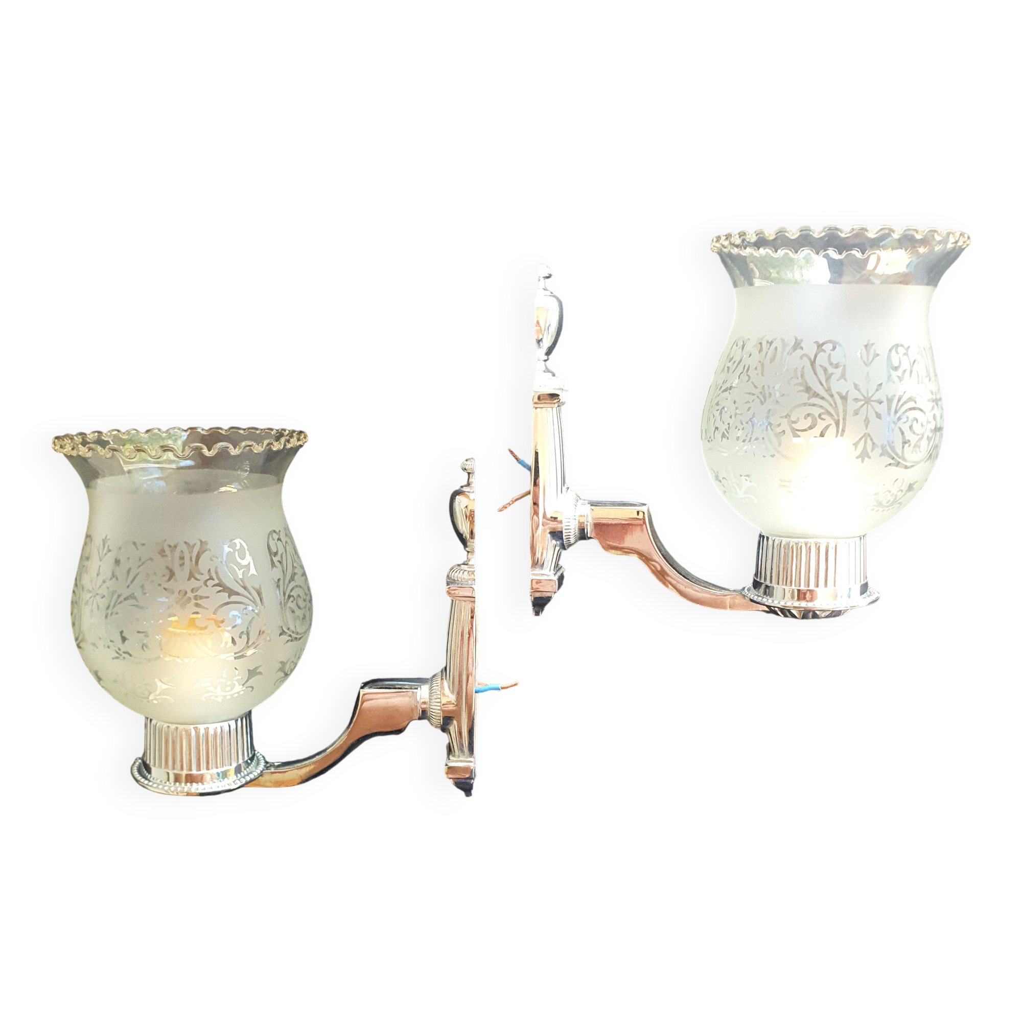 Pair of chrome wall sconces vintage bathroom