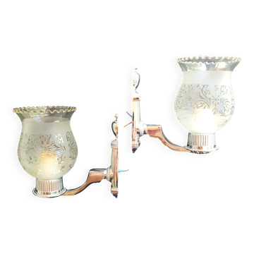 Pair of chrome wall sconces vintage bathroom
