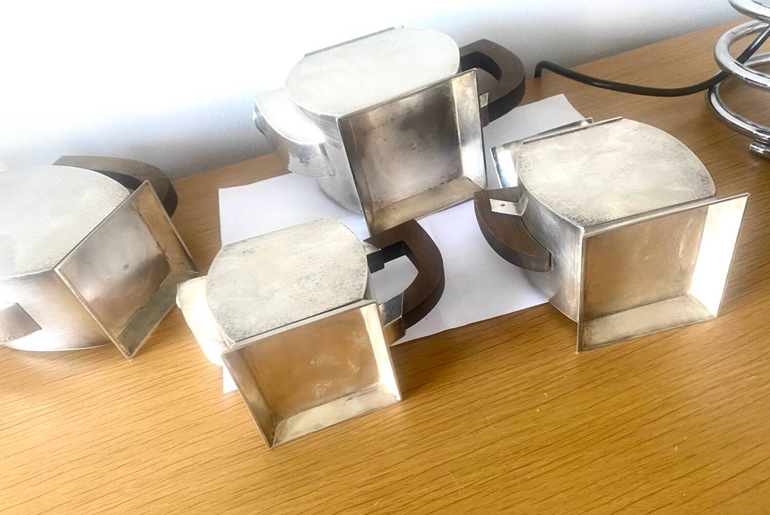 Art Deco tea coffee service 1930s hammered silver metal wood Antique Ant
