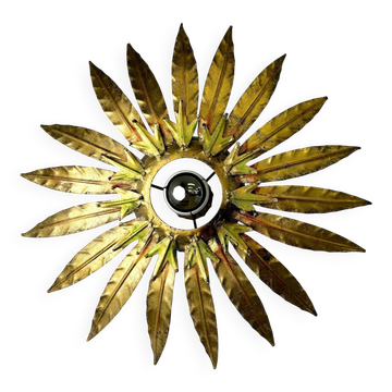 Mid-century modern sunburst light fixture with leaves, French craftsmanship, 1950s