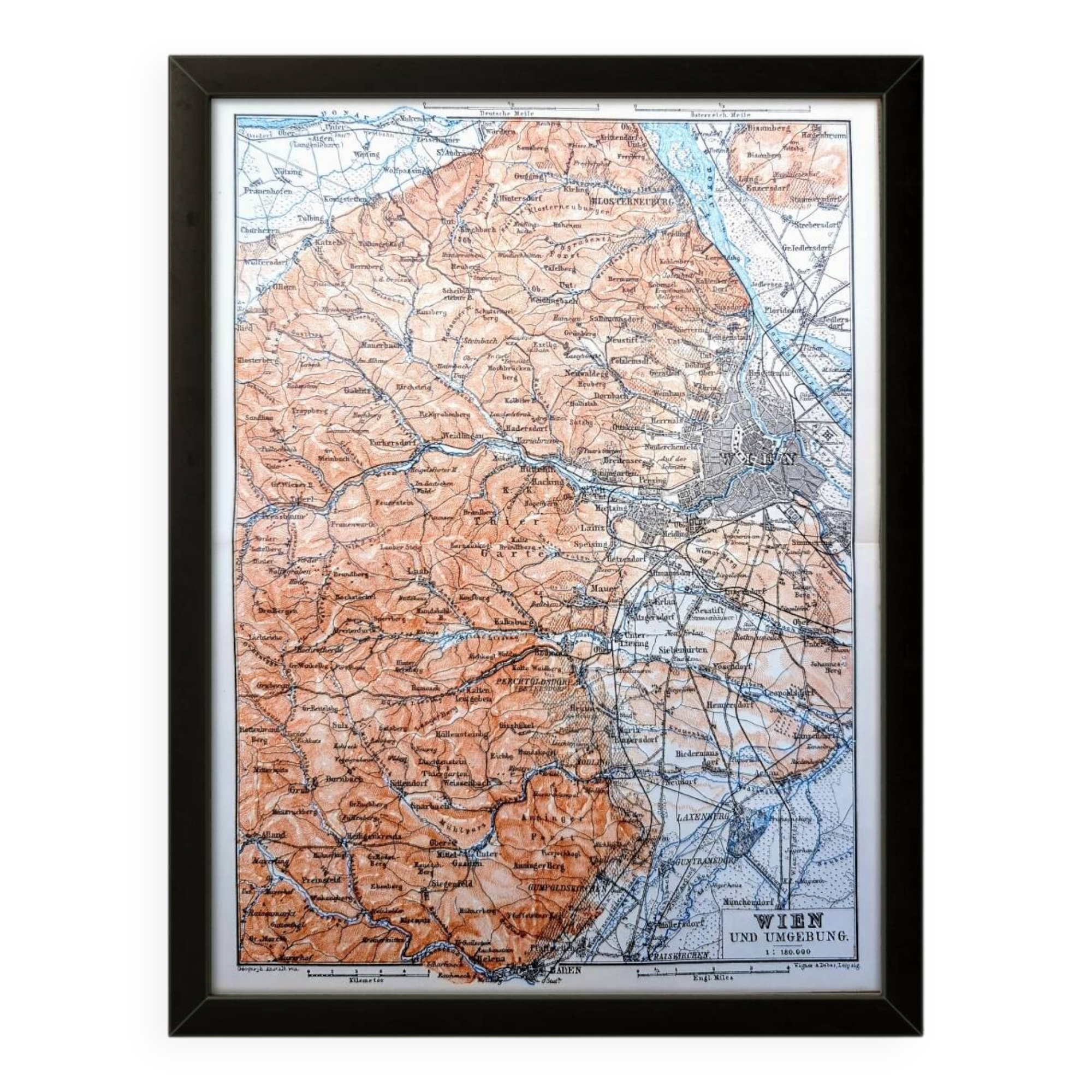 Imprimée en 1890, carte de Vienne, Autriche.