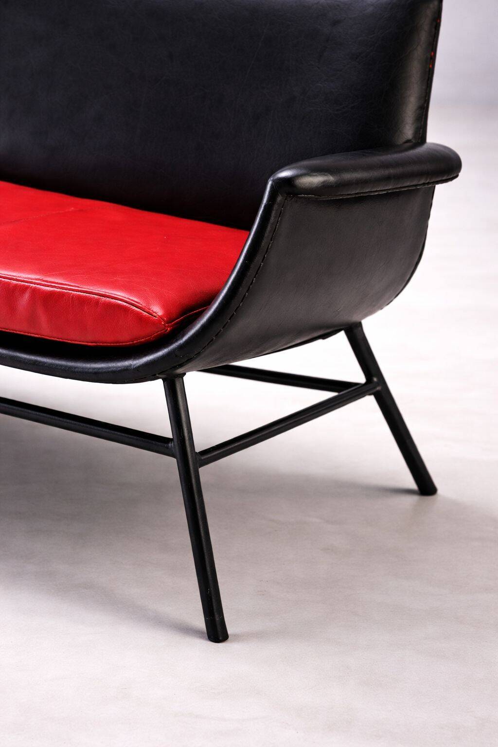 Mid-Century two-seater leather sofa, 1960s, Czechoslovakia