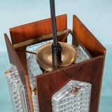 Vintage wooden and glass suspension Flygsfors Facette, glass lamp.