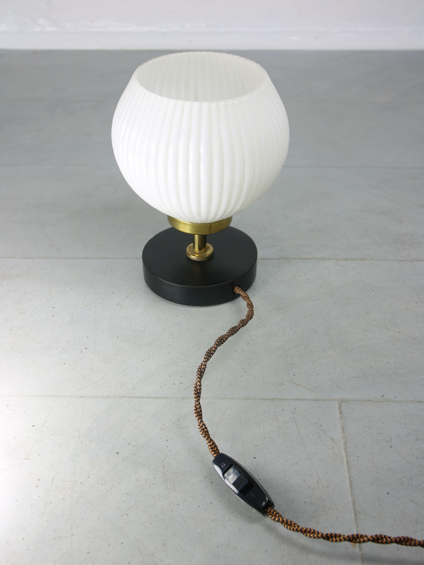 Mid-century brass & opaline table lamp