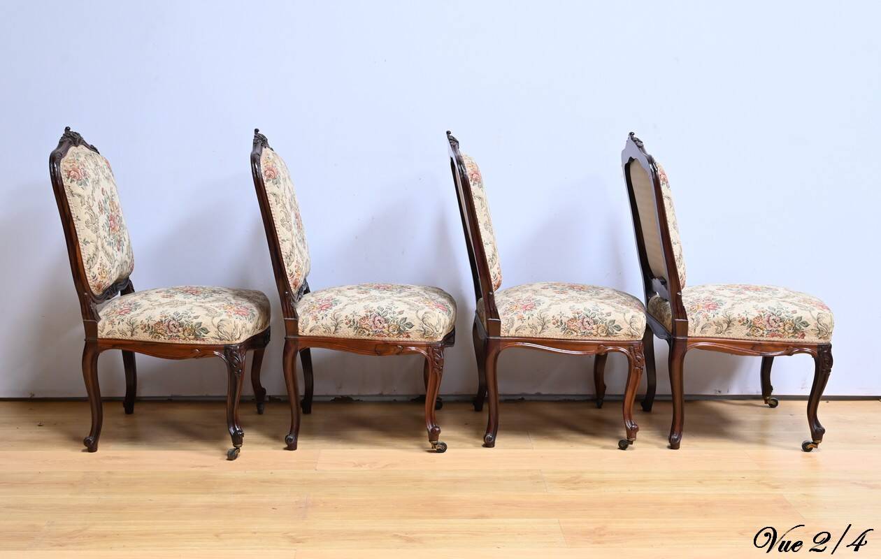 Suite of 4 Rosewood Chairs, Louis XV style, Napoleon III period – Mid-19th century