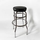 Vintage bar stool in black skai and chrome metal