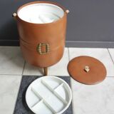 Brown round leatherette sewing box