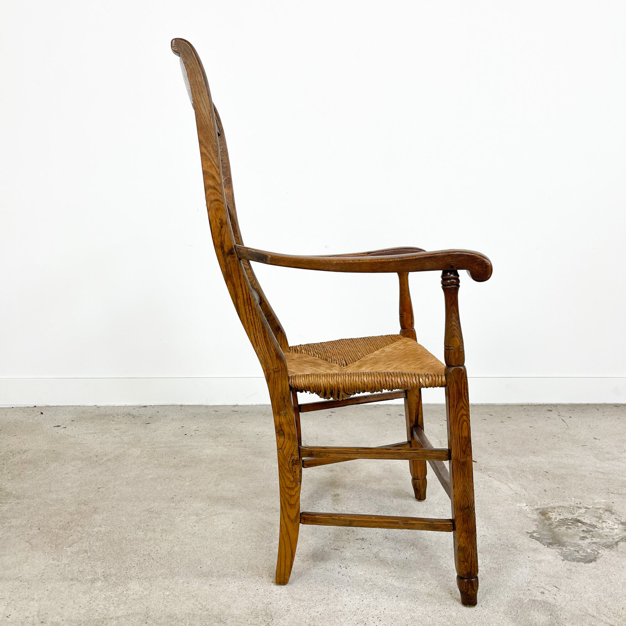 Antique oak armchair with cane seat 19th century
