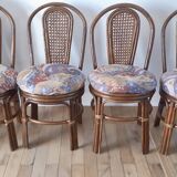 Set of 4 rattan / bamboo chairs and canning with cushions 50-60s