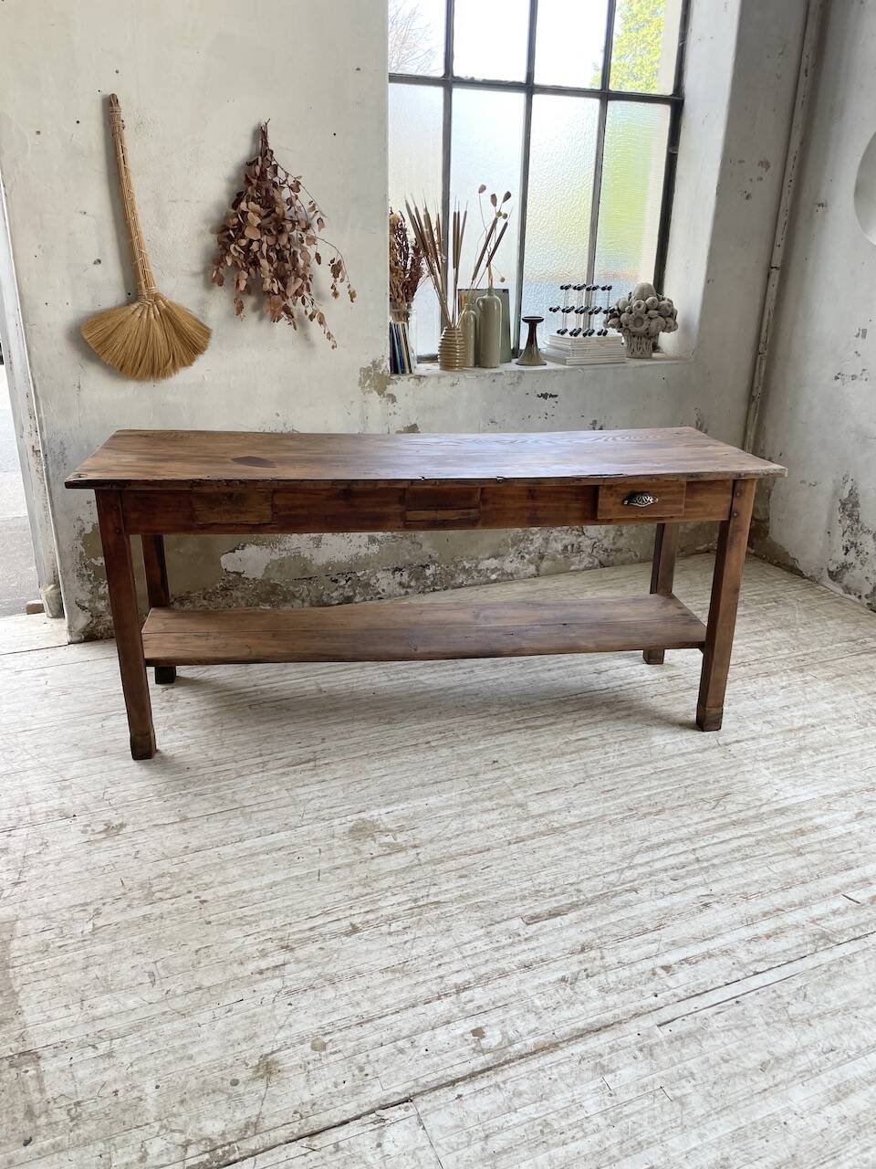 Drapery console table in pine