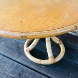 Table basse vintage en bois clair et bambou, circa 60