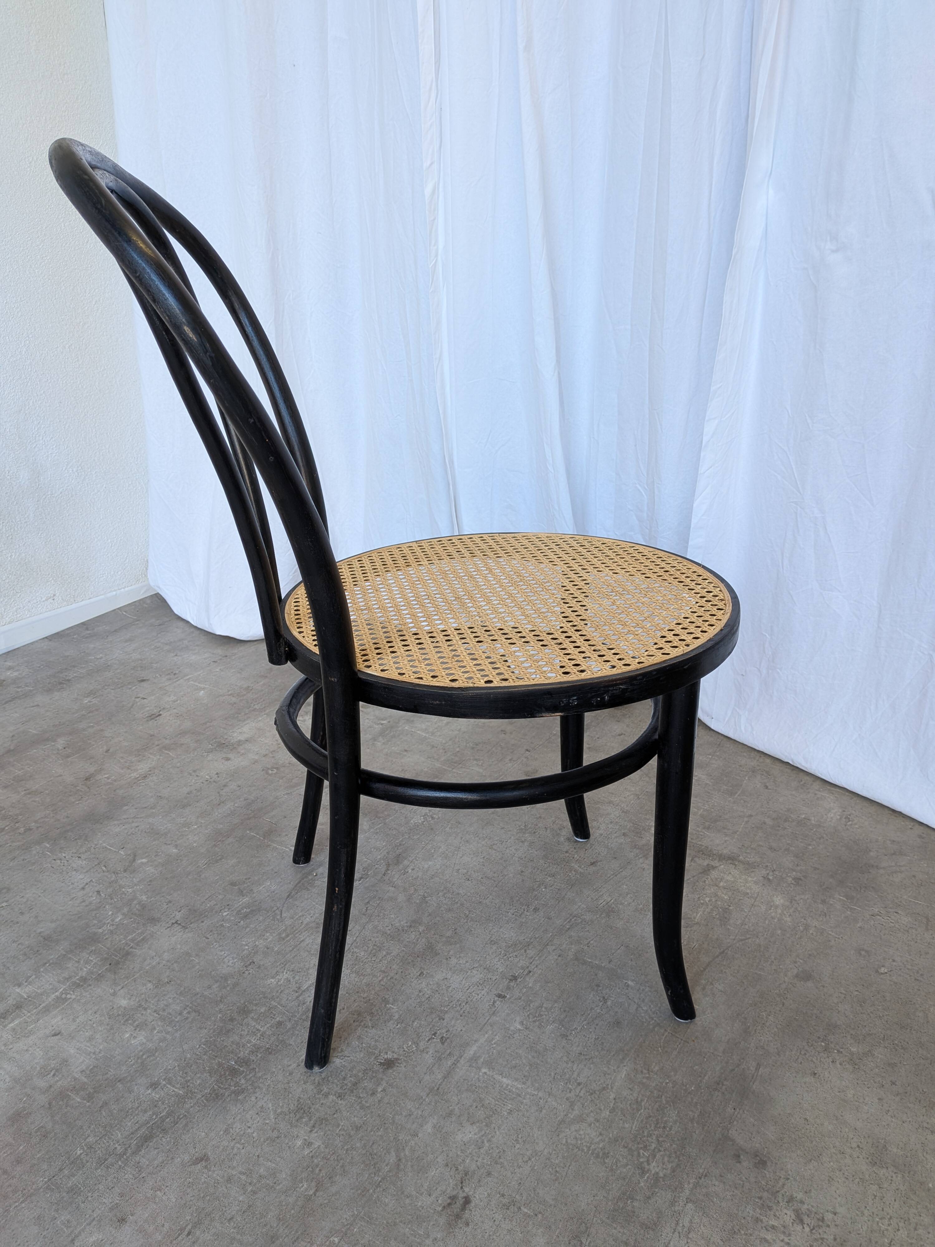Vintage Thonet Style Dining Chair: Black Bentwood Cane Seat
