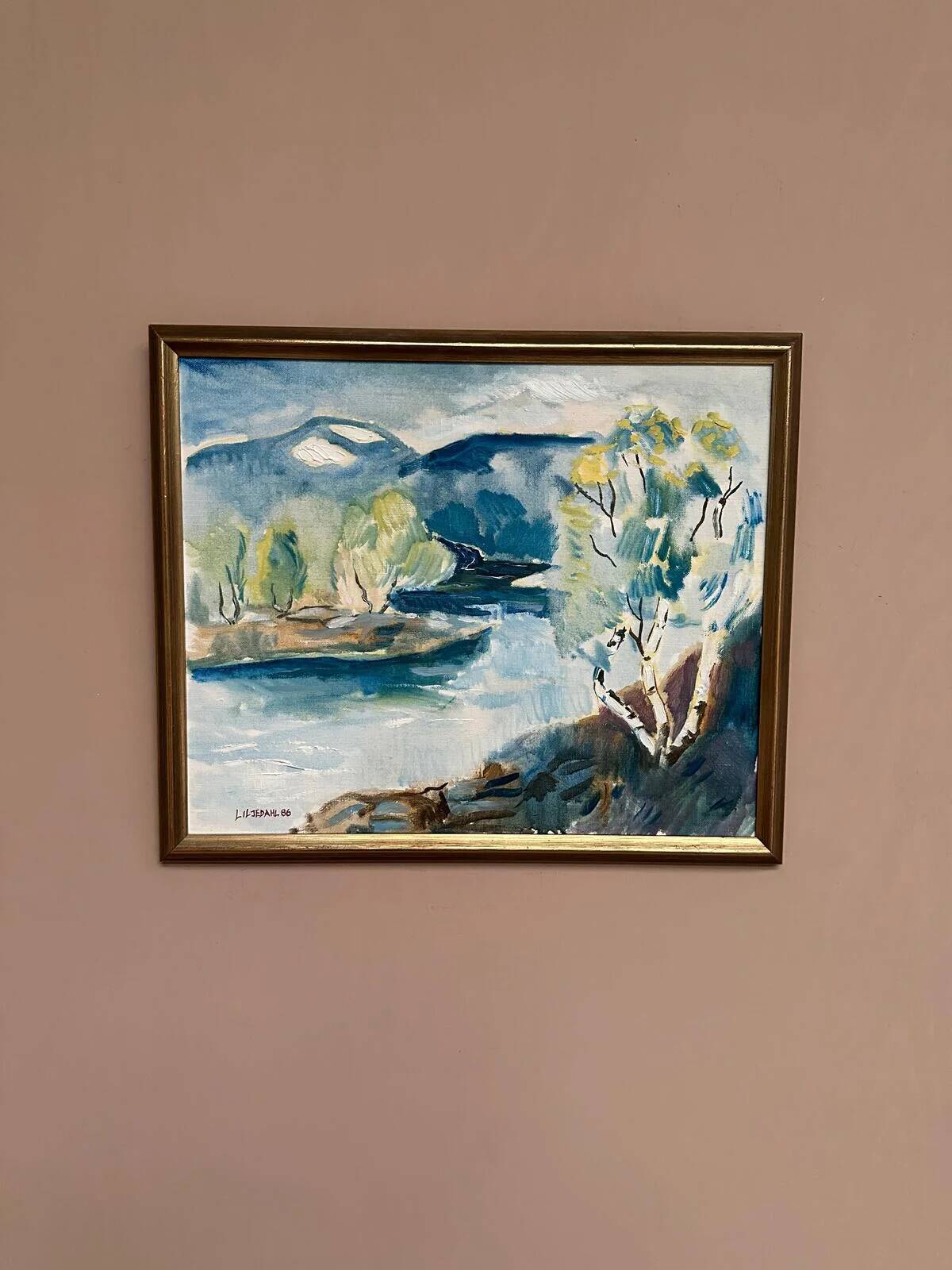Original Swedish Oil on Canvas – “River” by Liljedahl – Signed – Dated 1986