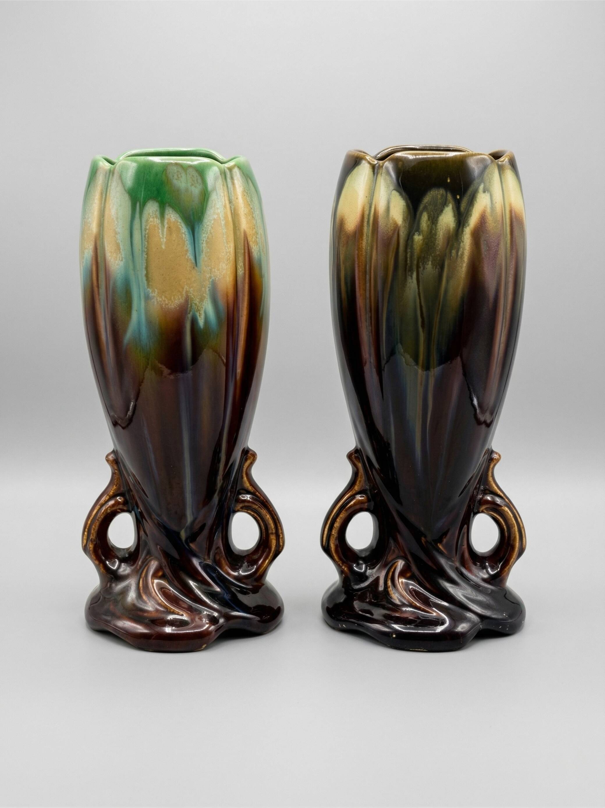 Pair of Art Deco / Mid-Century vases – Belgian earthenware (attributed to Thulin)