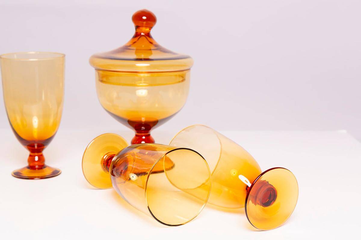 Set of four glasses and a sugar bowl Murano, Europe, 1960s