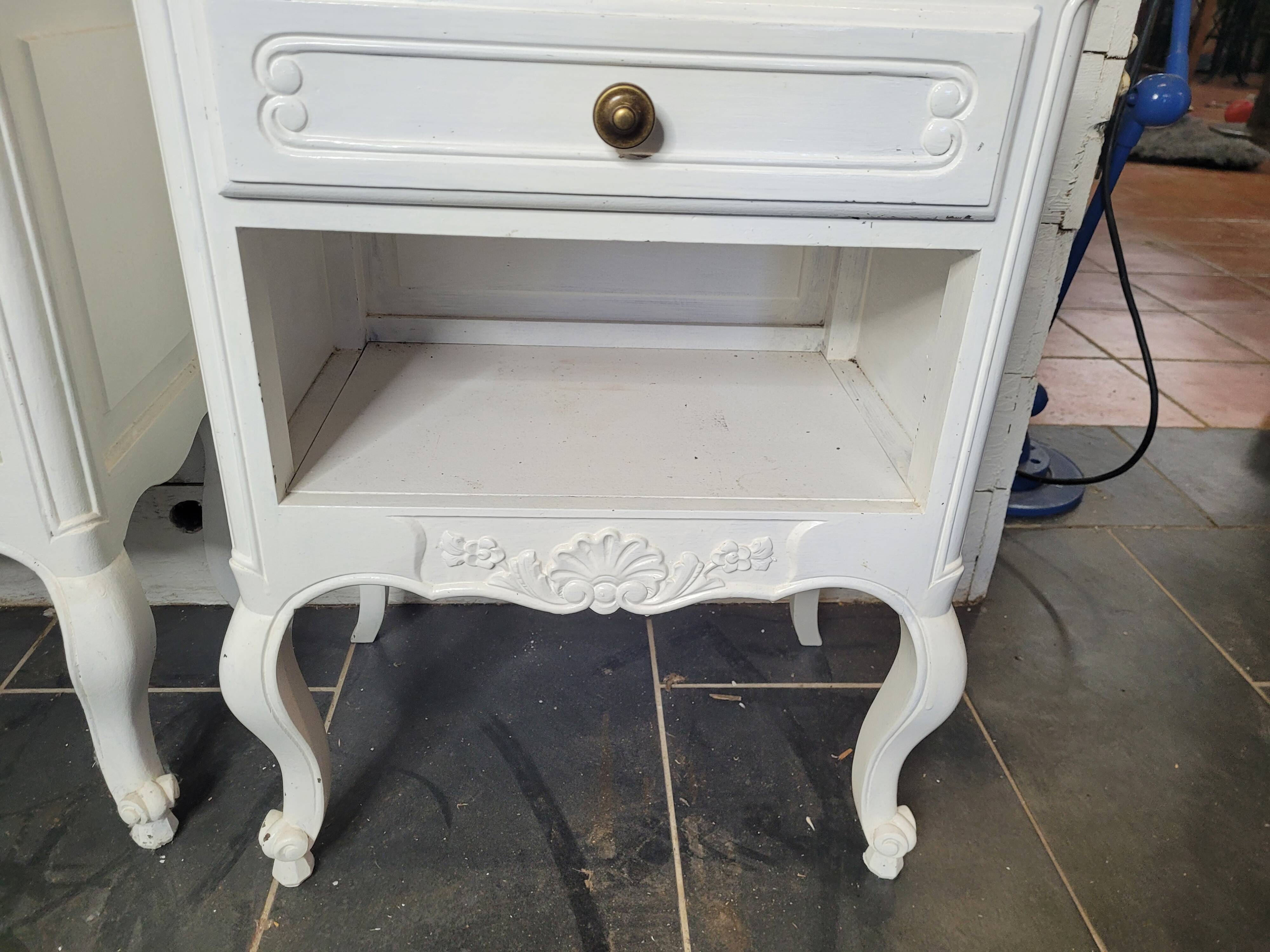 Pair of white patinated Louis XV style bedside tables
