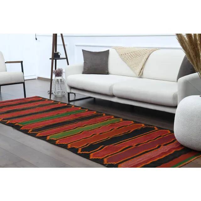 1970s vintage Turkish hand-knotted wool cotton red runner rug 118x330