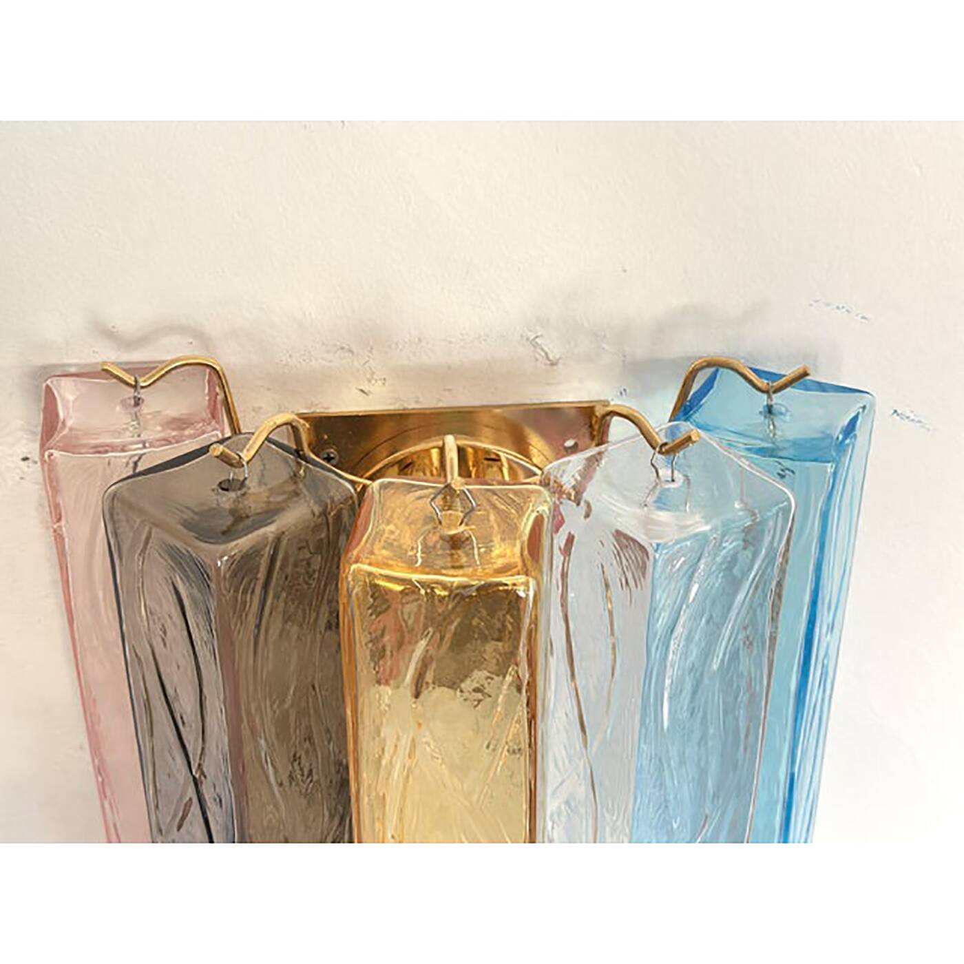 Set of Two Multicolored "Squares Bark" Murano Glass Wall Sconces in Barovie