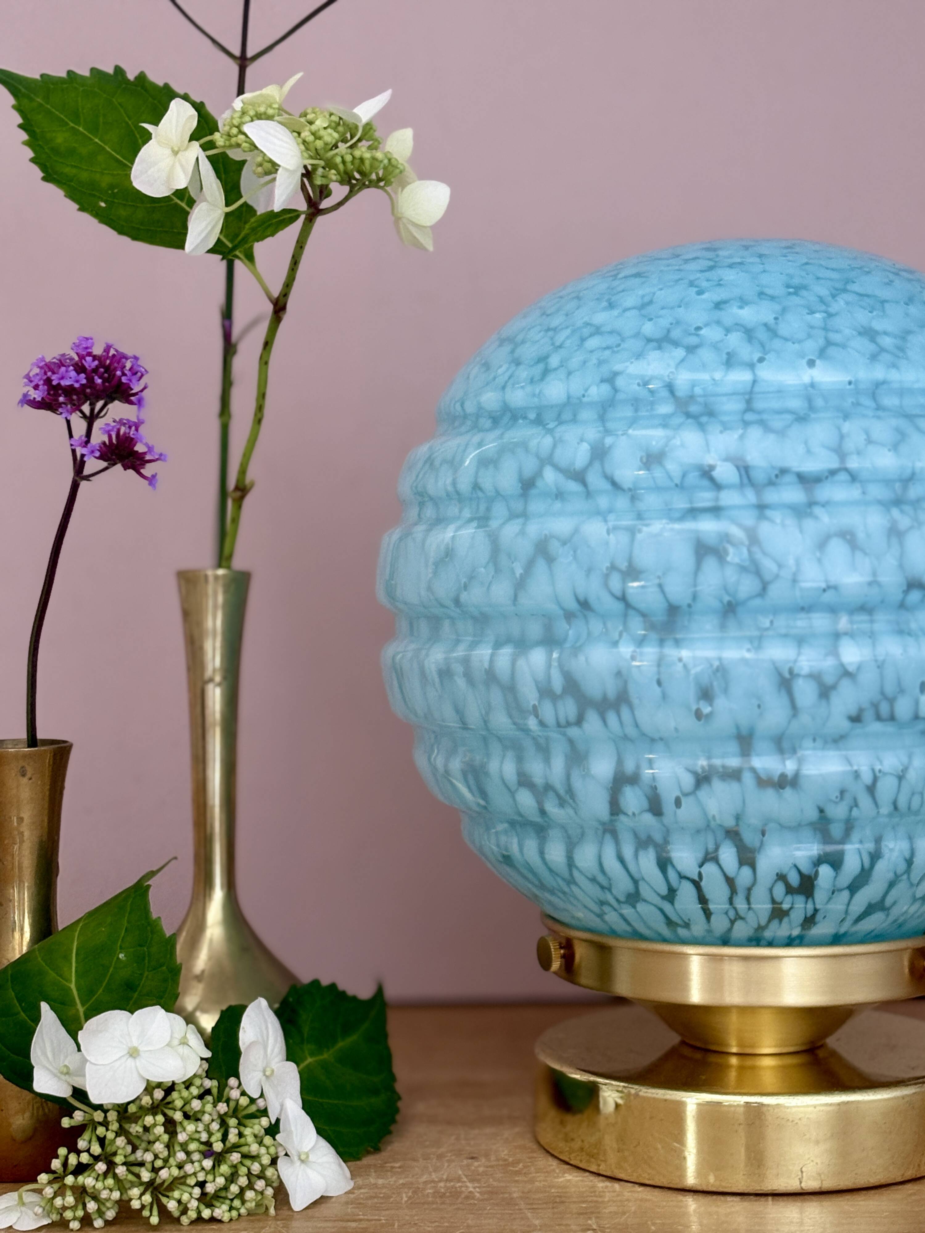 Vintage blue glass globe table lamp from Clichy