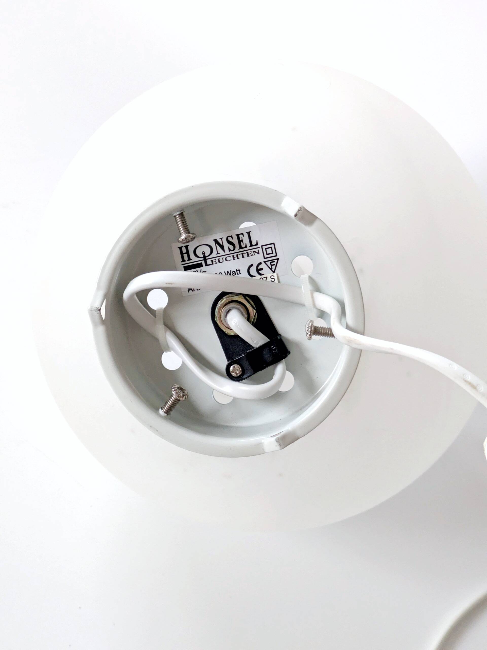 Lampe boule vintage Honsel en verre dépoli, effet lune