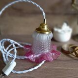 Bohemian style portable lamp in old pink skirted glass