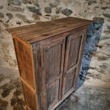 Antique French wardrobe in oak and pine, late 19th century.